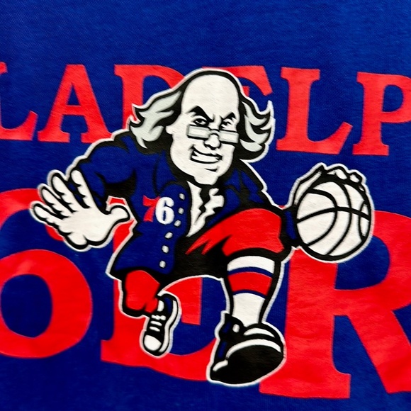 NBA Color Block Ben Franklin Philadelphia 76ers Sixers Tee T-Shirt Size Mens M - Picture 3 of 9